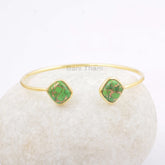 Green Copper Turquoise 10mm Cushion Cuff Bangle, 925 Sterling Silver Bracelet, 18k Gold Plated Cuff Bangle Bracelet, Wedding Gift Bangle